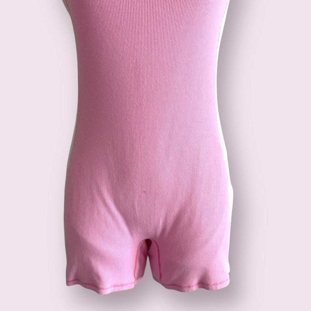 SKIMS Ribbed Romper - Stretch Cotton One-Piece in Bubblegum Pink, Size M - Picture 6 of 6